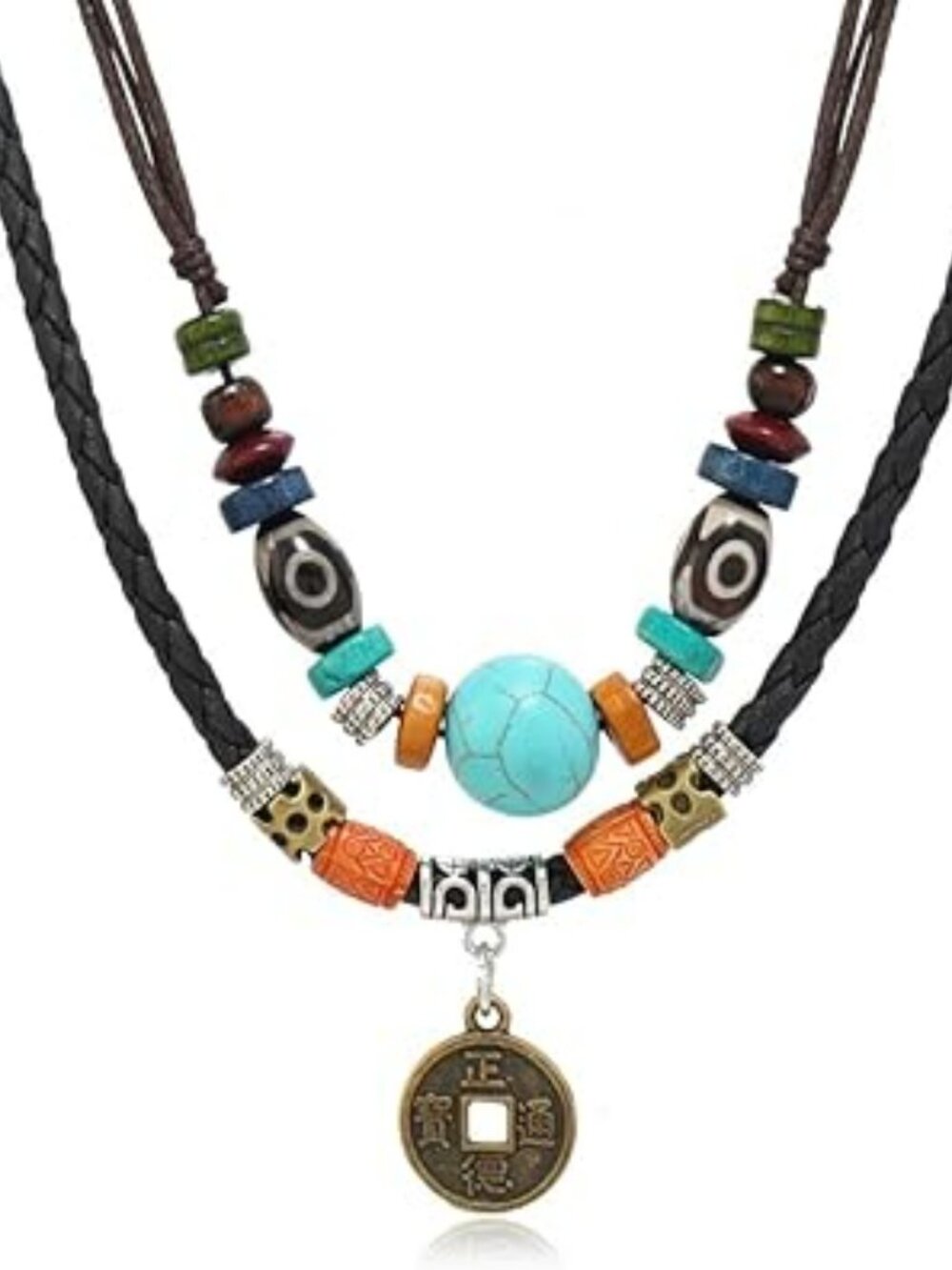 Boho Turquoise Necklace Layered Beaded Pendant Western Trendy Rustic Couture